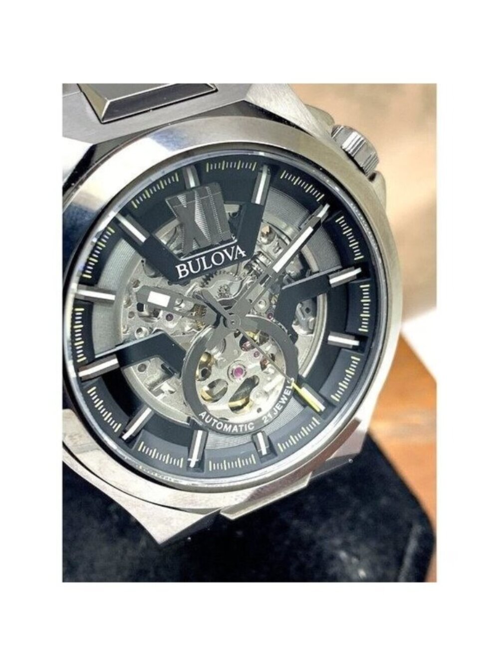 Bulova Men's Watch 98A179 Automatic Skeleton Dial Black Gunmetal Stainless Steel